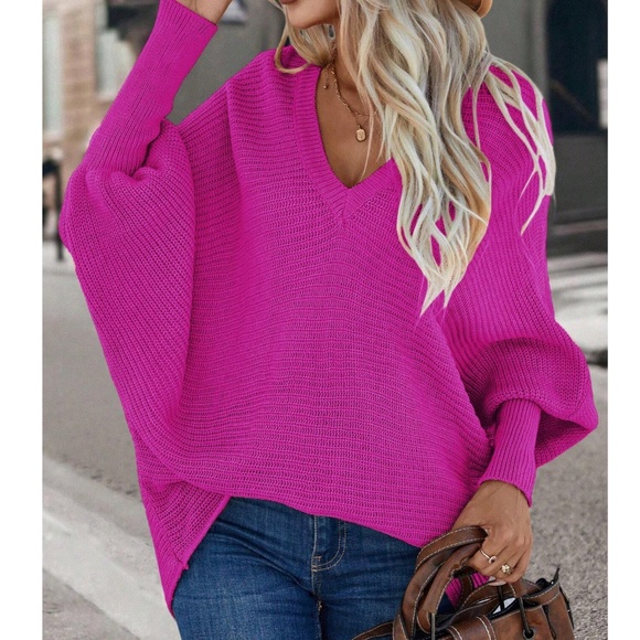 Sweaters - Cozy Hot Pink Batwing Sleeve Sweater Top